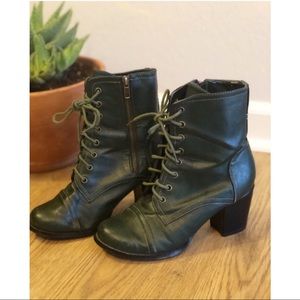 Dark Green Combat Boots with Heel